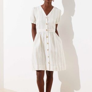 NWT! LOFT Striped Puff Sleeve Pocket Shirtdress